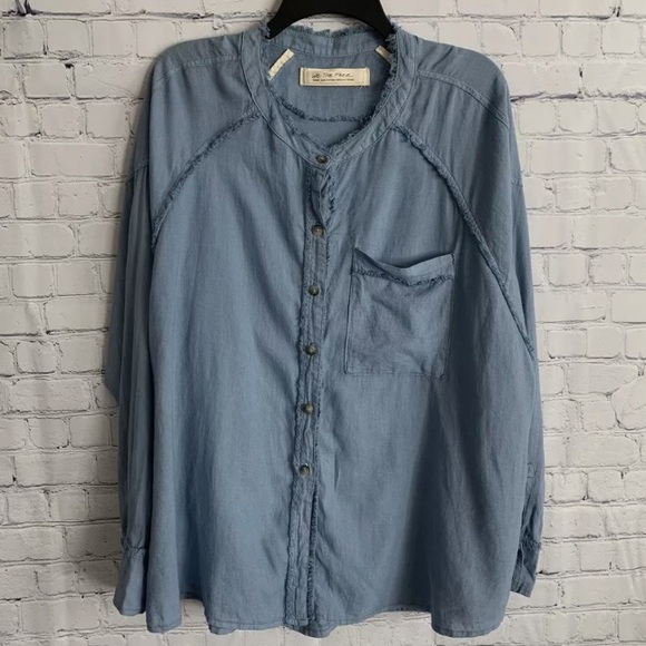 We the Free Keep it simple Button Down Fringe Frayed Trim Linen Blend Size XS - Picture 4 of 4